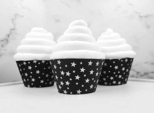Black And Silver Star Cupcake Wrappers