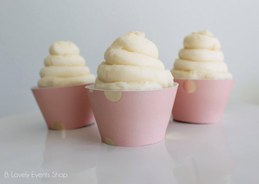 Pale Pink and Gold Polka Dot Cupcake Wrappers