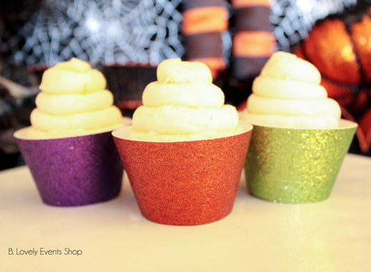Multi-Colored Halloween Glitter Cupcake Wrappers