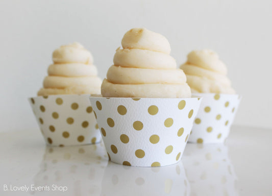 White & Gold Polka Dot Cupcake Wrappers