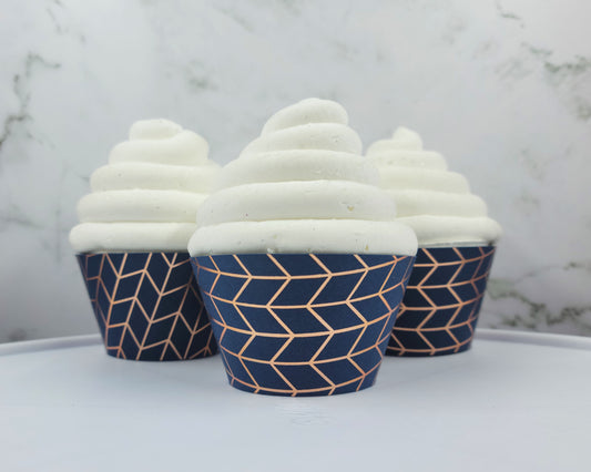 Chevron Navy & Rose Gold Cupcake Wrappers