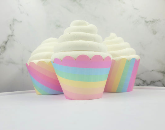 Striped Watercolor Pastel Rainbow Cupcake Wrappers