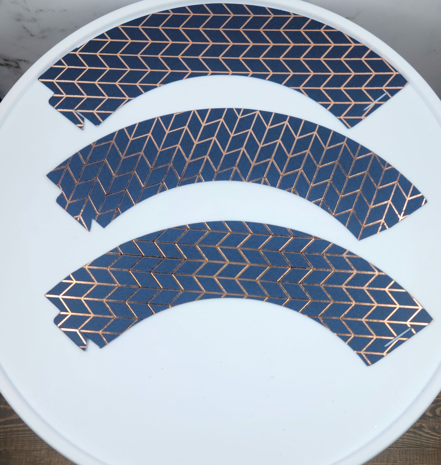 Chevron Navy & Rose Gold Cupcake Wrappers