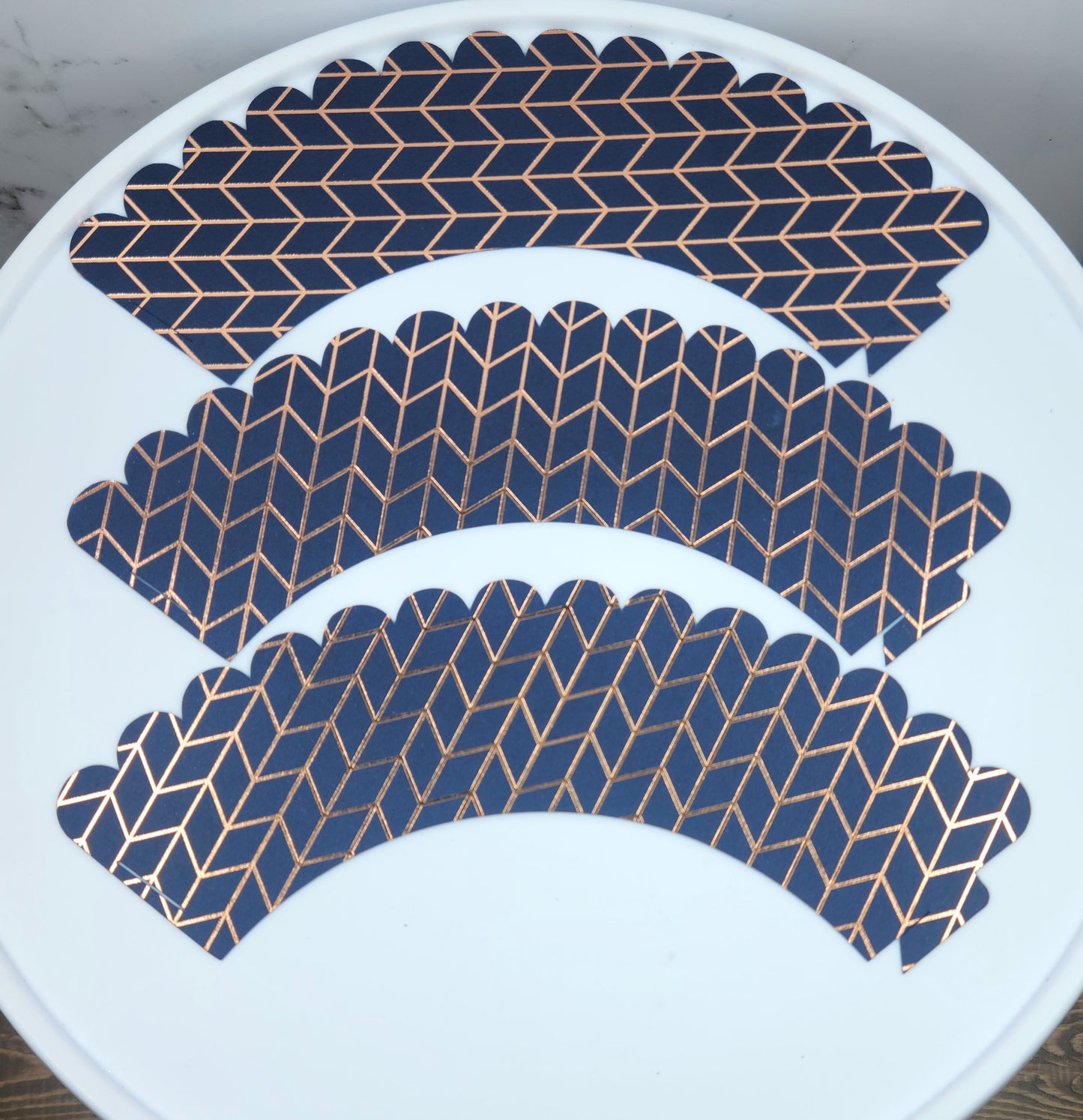 Chevron Navy & Rose Gold Cupcake Wrappers