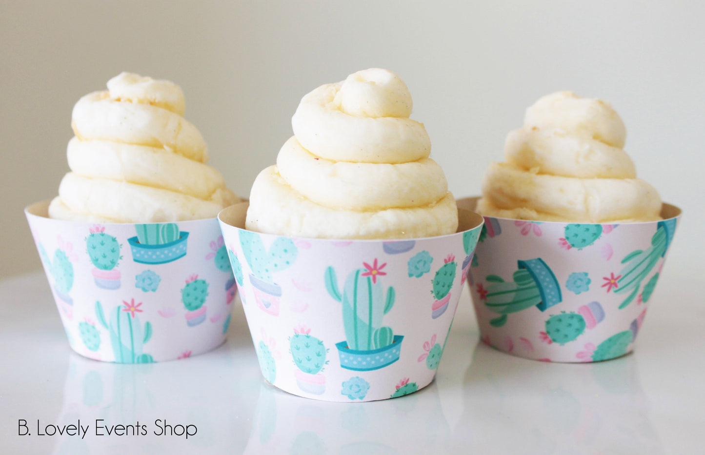 Cute Pink & Green Cactus Cupcake Wrappers