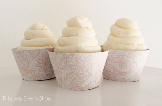 Burlap & Pink Lace Cupcake Wrappers