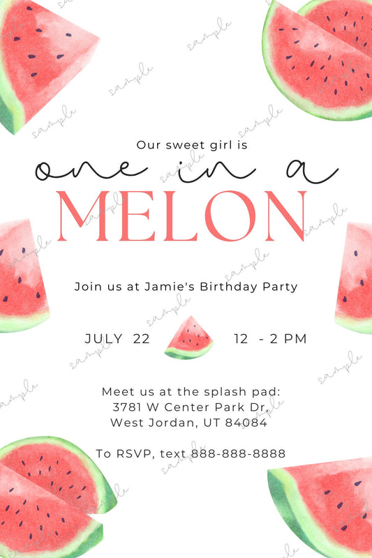 One in a Melon Birthday Party Invitation, First Birthday