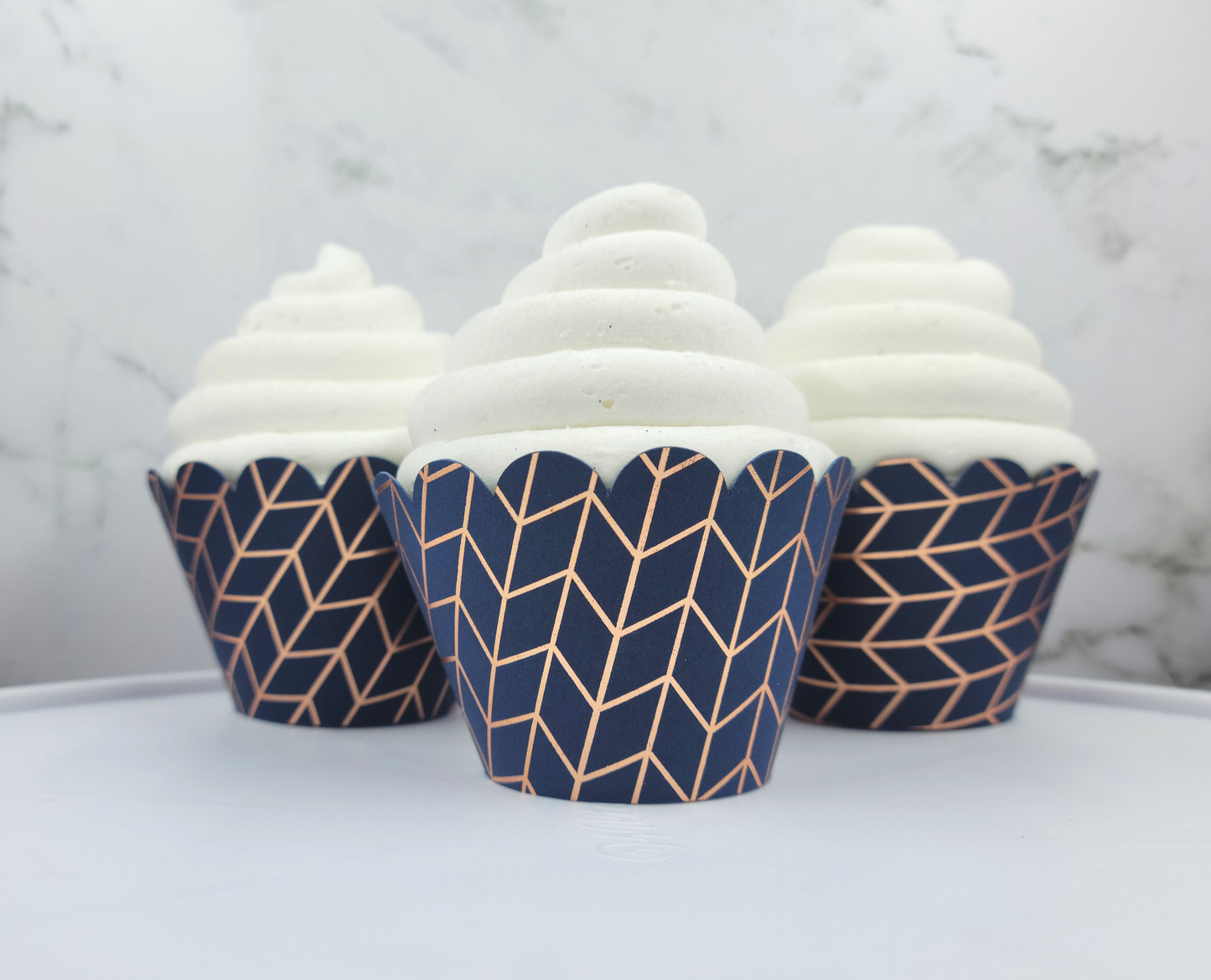 Chevron Navy & Rose Gold Cupcake Wrappers