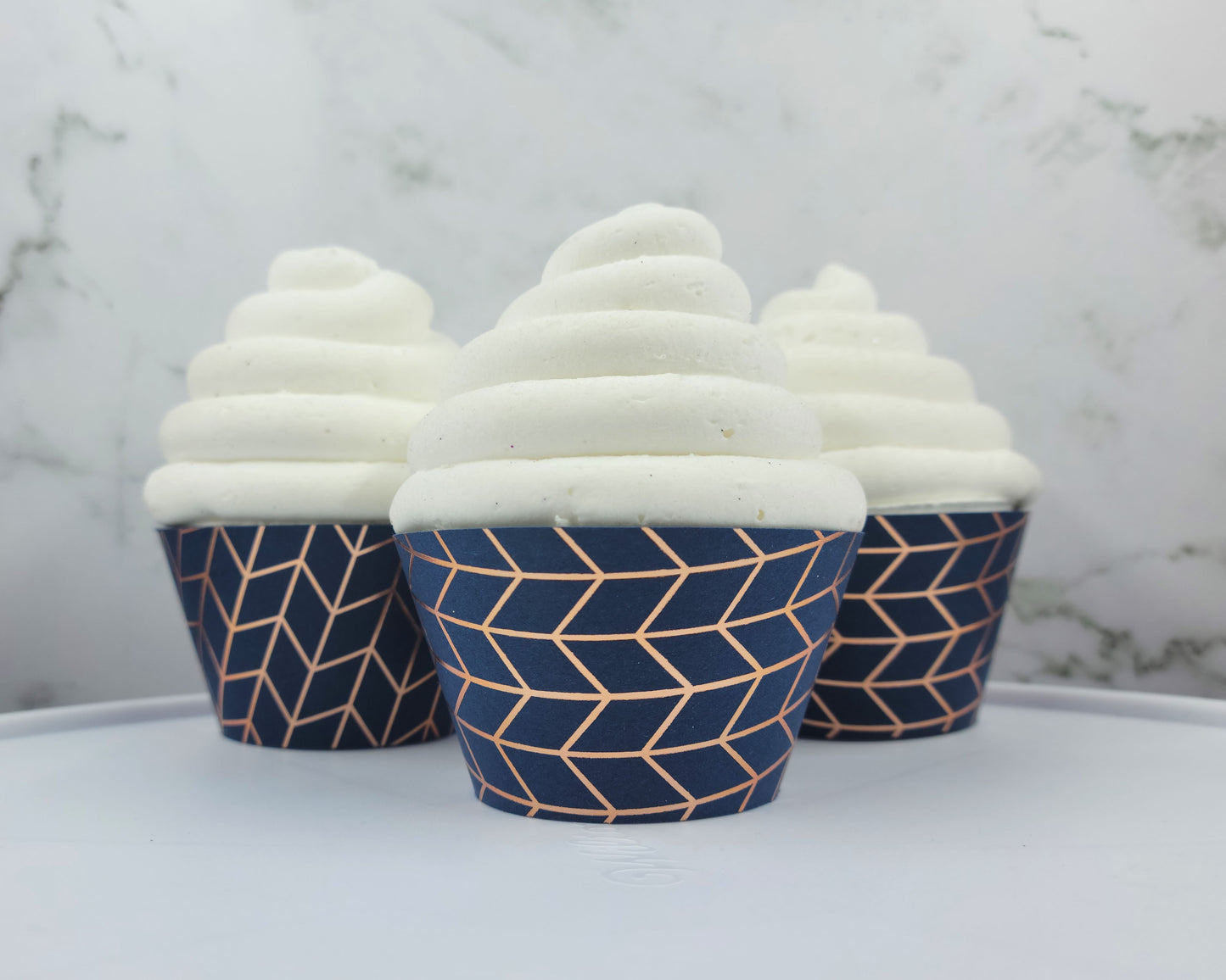 Chevron Navy & Rose Gold Cupcake Wrappers